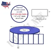 1.25'' x 0.5''Thermal Transfer or inkjet Labels on a 3 '' Core 8 ''OD.