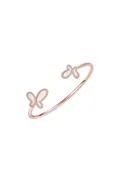 18K Rose Gold & CZ Encrusted Mother Of Pearl Butterfly Women's Bangel Bracelet Jewelry