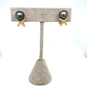 18K Yellow Gold Tahitian Pearl Diamond Omega Back Earrings — David Reynolds Jewelry and Coin
