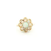 10k Yellow Gold Opal Cluster Ring with Filagree Halo