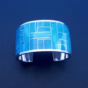 #34520 Supersmith / David Rosales Wide Arizona Blue Inlay Sterling Silver Cuff Bracelet