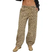 Brown Leopard Print Barrel Pants