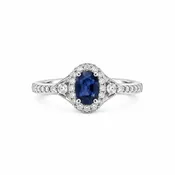 10K White Gold Blue Sapphire Earrings With Diamond Halo