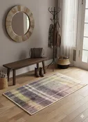 2' x 3' Charcoal Gray Subtle Cream Vintage Plaid Entryway Area Rug