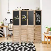 4-Panel Folding Room Divider Screen with Chalkboard, 5.7 Ft Tall, Natural Wood