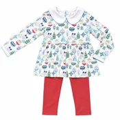 Heyward House Girls Long Sleeve Holiday Play Shirt With Red Leggings - Christmas Ornament