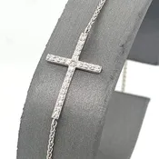 10k White Gold 0.35 CT Diamond Cross Bollo Bracelet, S15621