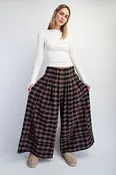 Cotierra Low Waisted Plaid Wide Leg Pants in Midnight Checker