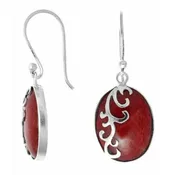 Bold Red Coral Silver Scroll Earrings