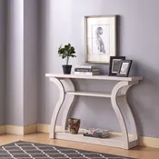 192444  White oak finish wood sofa entry console table with middle and lower shelf