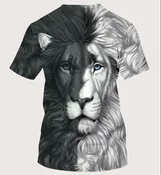 Gray and white Lion print T-shirt