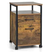 2 Drawer Mobile File Cabinet Printer Stand with Open Shelf for Letter Size-Rustic Brown – Color: Rustic Brown