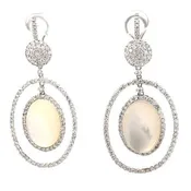14K White Gold 3.45ctw Diamond & Mother of Pearl Long Earring