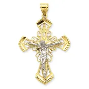 14KT Two-tone Gold Diamond-cut Crucifix Cross Pendant C2004