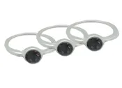 3 Matte Silver Rings with Black Crystals