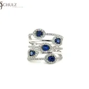 Blue Sapphire & Diamond Oval Fashion White Gold Ring