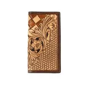 3D Men's Tan Hand Tooled Floral Basketweave Rodeo Style Wallet
