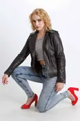 Faneema Riva Moto Lambskin Leather Jacket for Women, Espresso Brown