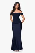 "Amber" Satin & Scuba Crepe Off Shoulder Dress