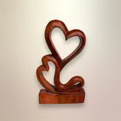 Balinese Abstract Twin Heart Sculpture - Hand Carved Wood Statue Bali art