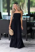 Cabana Club Strapless Smocked Maxi Dress (Black)