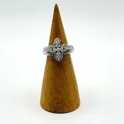 925 Silver Marquise - CZ Intricate Floral Design Hammered Band Ring 5.5