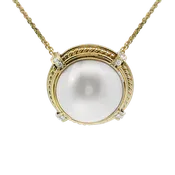 1870 Collection 14k Yellow Gold Mabe Pearl & Diamond Pendant