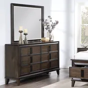 Aetheria Contemporary Wood 6 -Drawer Dresser with Mirror in Dark Brown