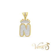 10K Yellow Gold Crowned Letter “N” Pendant with CZ