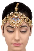 Silver Gold Plated Multi Floral Enamelled Crystal Pearl Moon Maathapatti