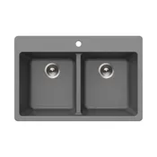 14 1/2"x16 1/2"x9 1/2" Granite Topmount 50/50 Double Bowl Topmount