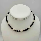 14K Gold Garnet Beaded Choker 14" 14k-Necklace