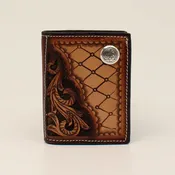 3D Men's Floral Diamond Tooled Trifold Wallet