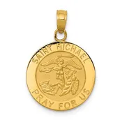 14k Polished and Satin Solid Saint Michael Medal Pendant