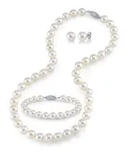 7.0-7.5mm White Freshwater Pearl Necklace, Bracelet & Earrings