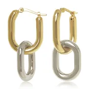 14k two tone oval dangle hoop earrings