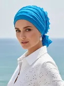 ABBEY-662#The Abbey Cap in Ruffle Turquoise Blue