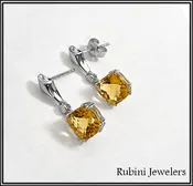14Kt Gold Citrine Post Dangle Earrings with Diamonds