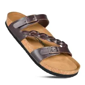 AEROTHOTIC PU1103 VIKING BROWN VEGAN LEATHER STRAPPY FOOTBED SLIDE SANDAL