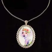 Silver Oval Shape Sublimation Pendant With Rhinestones