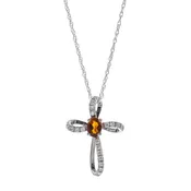 10K White Gold Citrine and Diamond Cross Pendant