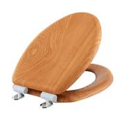 Topseat Wood Toilet Seat in Oak with Magic Hinge, Elongated