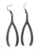 Antique Bronze Wishbone Earrings With Clear Crystals
