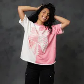 Adult Unisex Boyfriend Tee - Pink & White Skelly