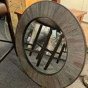 31" Round Faux Wood Mirror