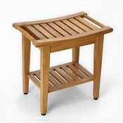 ASTA FURNITUREPRODUCTSDB-916  KASA TEAK SHOWER STOOL WITH ARMS & BOTTOM SHELF