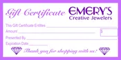 Emery’s Gift Certificate
