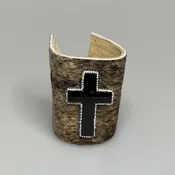 Brown with Spotted Black Brazilian Cowhide, Brown (Tortoise) Agate Cross Bracelet Cuff