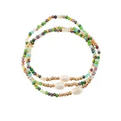 3 Row Glass Bead Accented Pearl Bracelet - Green/Multi