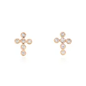 14K ROSE GOLD DIAMOND CROSS STUD EARRINGS  E372R-02